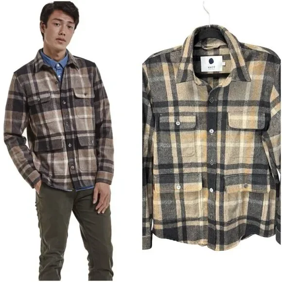 NN 07 Eddard Plaid Button-up Wool Blend Shirt Jacket Italian fabric L